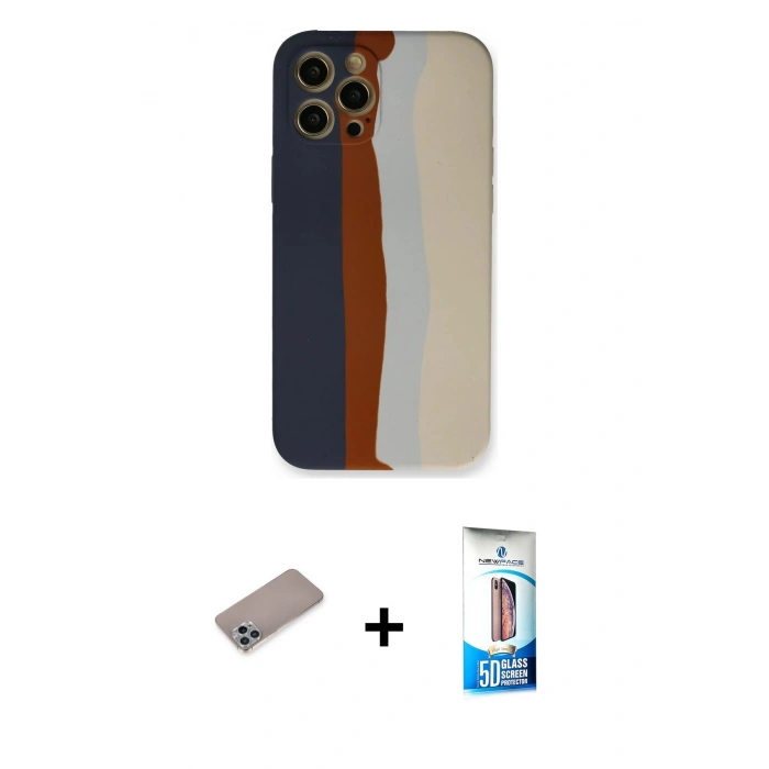 MARSİLYAN™- iPhone 12 Pro Max Kılıf Yadigar Çizgi - Siyah 5D Eko Cam Ekran Koruyucu + Shine Kamera Lens Koruma Cam - SABE