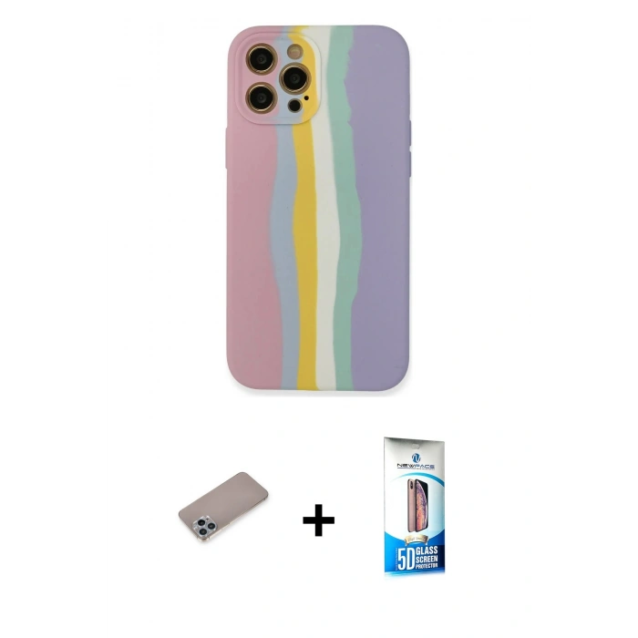 MARSİLYAN™- iPhone 12 Pro Max Kılıf Yadigar Çizgi - Siyah 5D Eko Cam Ekran Koruyucu + Sierra Blue Shine Kamera Lens Koruma Cam