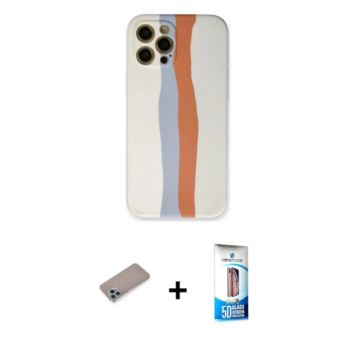 MARSİLYAN™- iPhone 12 Pro Max Kılıf Yadigar Çizgi - Siyah 5D Eko Cam Ekran Koruyucu + Sierra Blue Shine Kamera Lens Koruma Cam