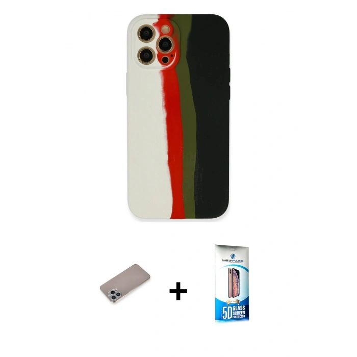 MARSİLYAN™- iPhone 12 Pro Max Kılıf Yadigar Çizgi - Siyah 5D Eko Cam Ekran Koruyucu + Sierra Blue Shine Kamera Lens Koruma Cam