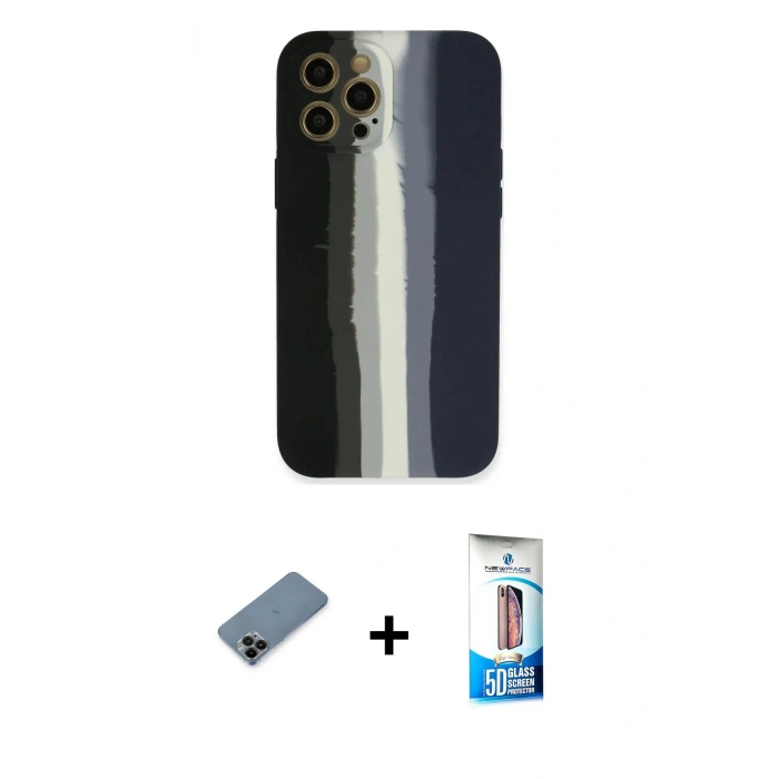 MARSİLYAN™- iPhone 12 Pro Max Kılıf Yadigar Çizgi - Siyah 5D Eko Cam Ekran Koruyucu + Shine Kamera Lens Koruma Cam - SH