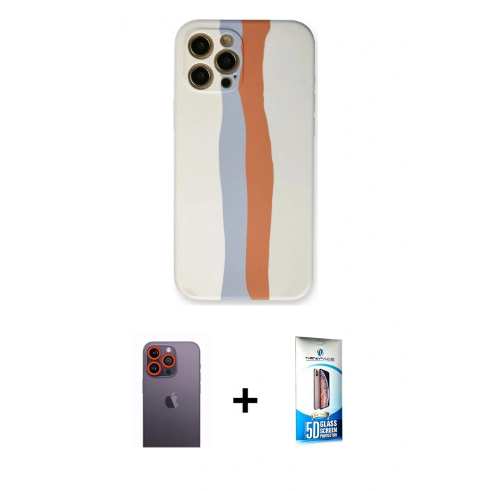MARSİLYAN™- iPhone 12 Pro Max Kılıf Yadigar Çizgi - Siyah 5D Eko Cam Ekran Koruyucu + Neon Fosforlu Kamera Lens - TU