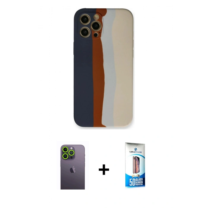 MARSİLYAN™- iPhone 12 Pro Max Kılıf Yadigar Çizgi - Siyah 5D Eko Cam Ekran Koruyucu + Neon Fosforlu Kamera Lens - YL