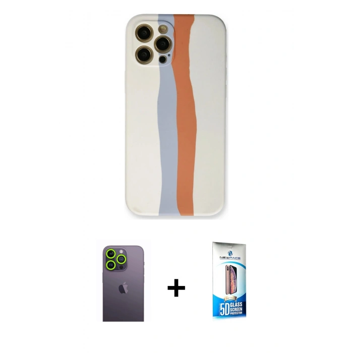 MARSİLYAN™- iPhone 12 Pro Max Kılıf Yadigar Çizgi - Siyah 5D Eko Cam Ekran Koruyucu + Neon Fosforlu Kamera Lens - YL
