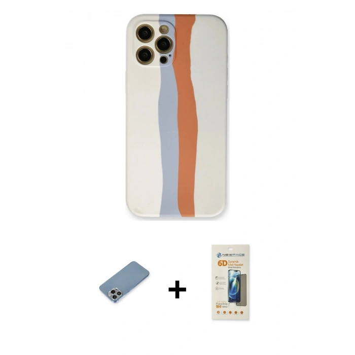 MARSİLYAN™- iPhone 12 Pro Max Kılıf Yadigar Çizgi - Siyah 6D Mat Seramik Hayalet Nano Ekran Koruyucu + Gökkuşağı Shine Kamera Lens Koruma Cam