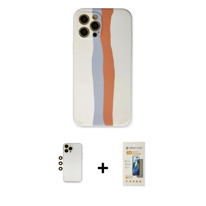 MARSİLYAN™- iPhone 12 Pro Max Kılıf Yadigar Çizgi - Siyah 6D Mat Seramik Hayalet Nano Ekran Koruyucu + Gold Shine Kamera Lens