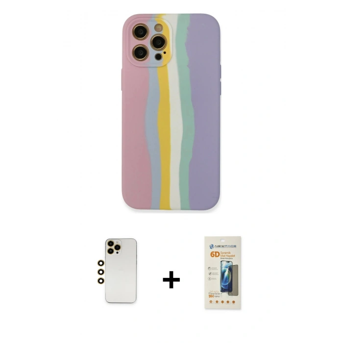 MARSİLYAN™- iPhone 12 Pro Max Kılıf Yadigar Çizgi - Siyah 6D Mat Seramik Hayalet Nano Ekran Koruyucu + Gold Shine Kamera Lens