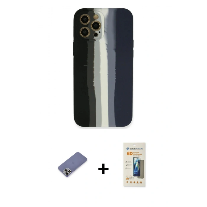 MARSİLYAN™- iPhone 12 Pro Max Kılıf Yadigar Çizgi - Siyah 6D Mat Seramik Hayalet Nano Ekran Koruyucu + Metal Kamera Lens Koruma Cam - GD