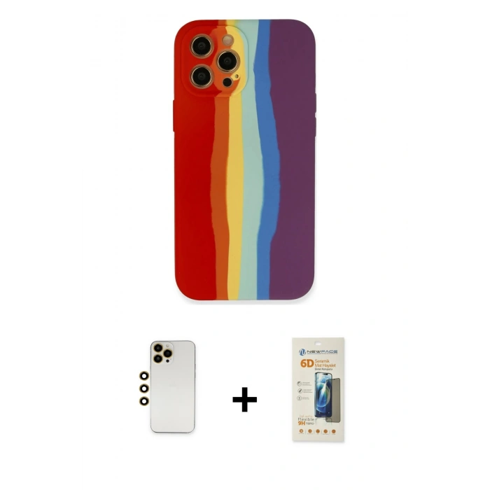 MARSİLYAN™- iPhone 12 Pro Max Kılıf Yadigar Çizgi - Siyah 6D Mat Seramik Hayalet Nano Ekran Koruyucu + Gold Shine Kamera Lens