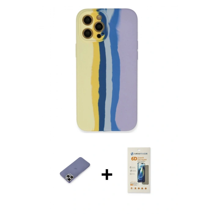 MARSİLYAN™- iPhone 12 Pro Max Kılıf Yadigar Çizgi - Siyah 6D Mat Seramik Hayalet Nano Ekran Koruyucu + Metal Kamera Lens Koruma Cam - GD