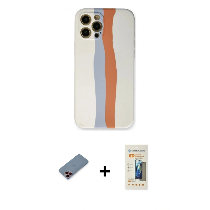 MARSİLYAN™- iPhone 12 Pro Max Kılıf Yadigar Çizgi - Siyah 6D Mat Seramik Hayalet Nano Ekran Koruyucu + Kırmızı Metal Kamera Lens Koruma Cam