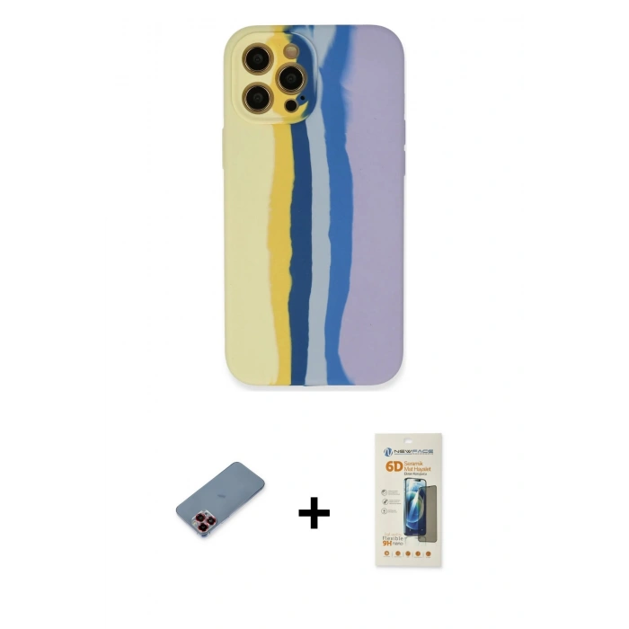 MARSİLYAN™- iPhone 12 Pro Max Kılıf Yadigar Çizgi - Siyah 6D Mat Seramik Hayalet Nano Ekran Koruyucu + Kırmızı Metal Kamera Lens Koruma Cam