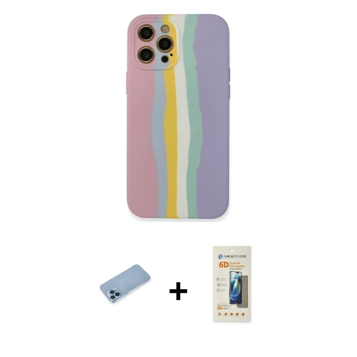 MARSİLYAN™- iPhone 12 Pro Max Kılıf Yadigar Çizgi - Siyah 6D Mat Seramik Hayalet Nano Ekran Koruyucu + Shine Kamera Lens Koruma Cam - MI