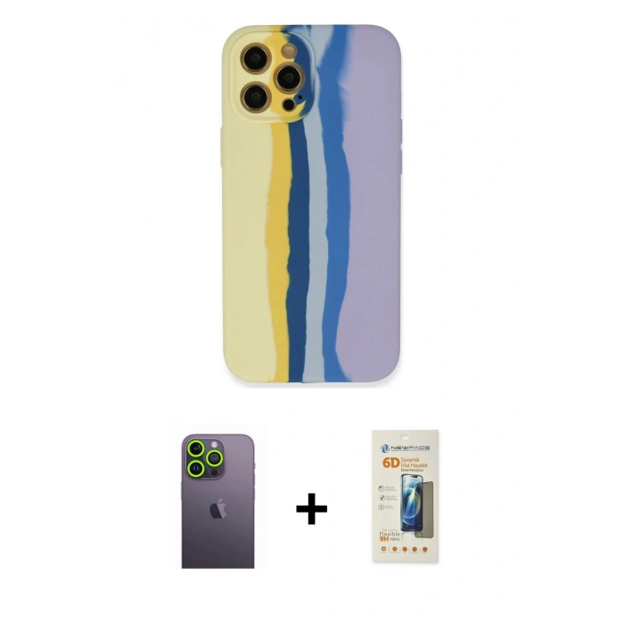 MARSİLYAN™- iPhone 12 Pro Max Kılıf Yadigar Çizgi - Siyah 6D Mat Seramik Hayalet Nano Ekran Koruyucu + Neon Fosforlu Kamera Lens - YL