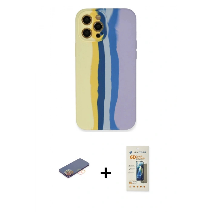 MARSİLYAN™- iPhone 12 Pro Max Kılıf Yadigar Çizgi - Siyah 6D Mat Seramik Hayalet Nano Ekran Koruyucu + Renkli Kamera Lens Koruma Cam - TU
