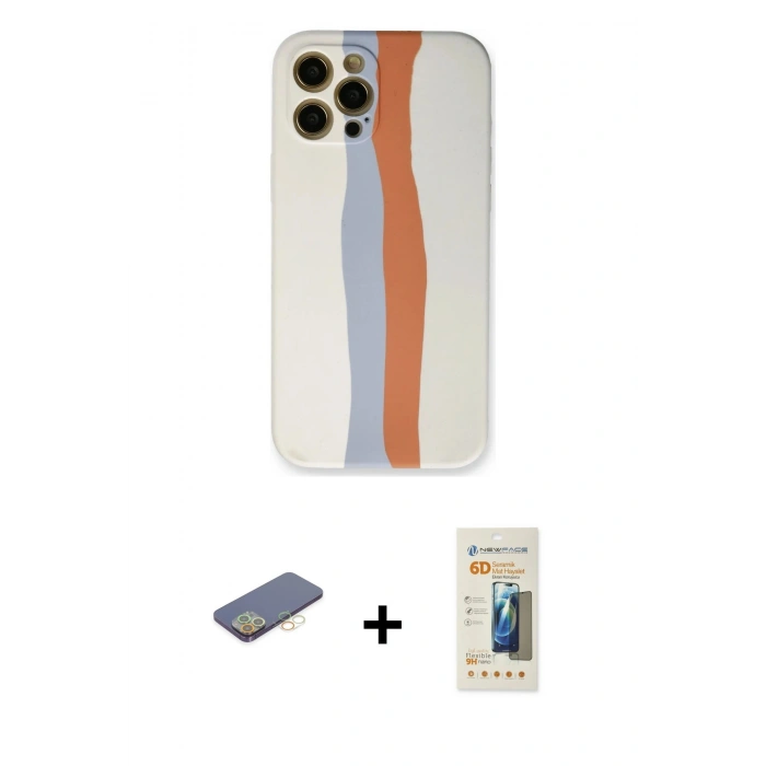 MARSİLYAN™- iPhone 12 Pro Max Kılıf Yadigar Çizgi - Siyah 6D Mat Seramik Hayalet Nano Ekran Koruyucu + Sarı Renkli Kamera Lens Koruma Cam