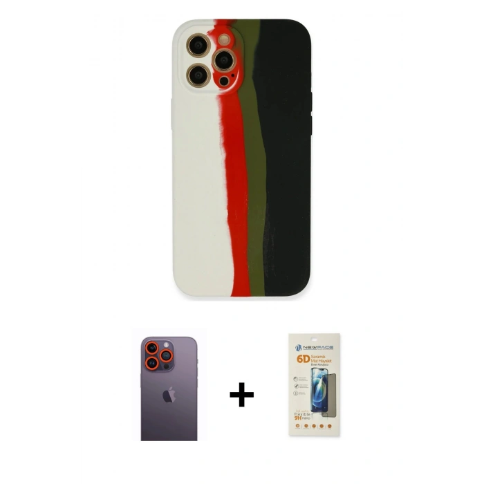 MARSİLYAN™- iPhone 12 Pro Max Kılıf Yadigar Çizgi - Siyah 6D Mat Seramik Hayalet Nano Ekran Koruyucu + Neon Fosforlu Kamera Lens - TU