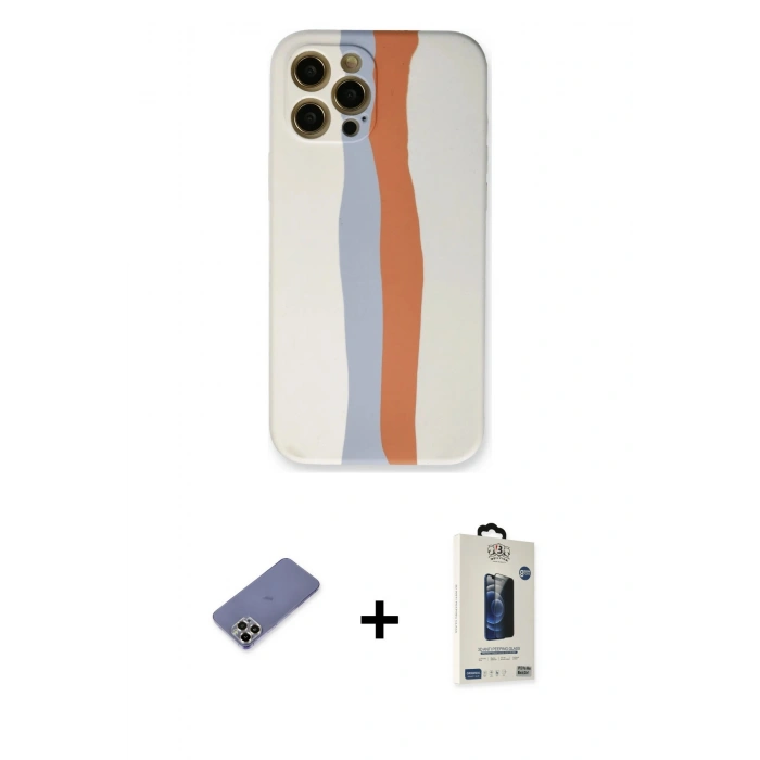 MARSİLYAN™- iPhone 12 Pro Max Kılıf Yadigar Çizgi - Siyah Bilvis Hayalet Cam Ekran Koruyucu + Metal Kamera Lens Koruma Cam - GD