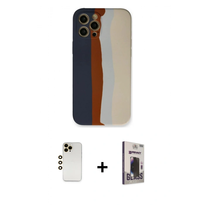 MARSİLYAN™- iPhone 12 Pro Max Kılıf Yadigar Çizgi - Siyah Bilvis Hayalet Cam Ekran Koruyucu + Shine Kamera Lens - GD