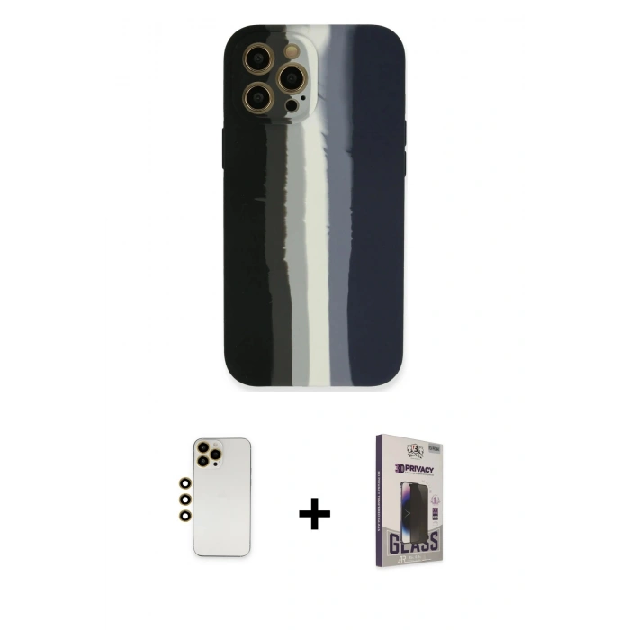 MARSİLYAN™- iPhone 12 Pro Max Kılıf Yadigar Çizgi - Siyah Bilvis Hayalet Cam Ekran Koruyucu + Shine Kamera Lens - GD
