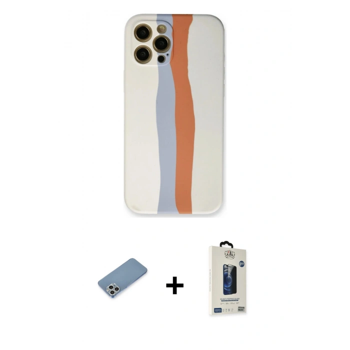 MARSİLYAN™- iPhone 12 Pro Max Kılıf Yadigar Çizgi - Siyah Bilvis Hayalet Cam Ekran Koruyucu + Gümüş Shine Kamera Lens Koruma Cam