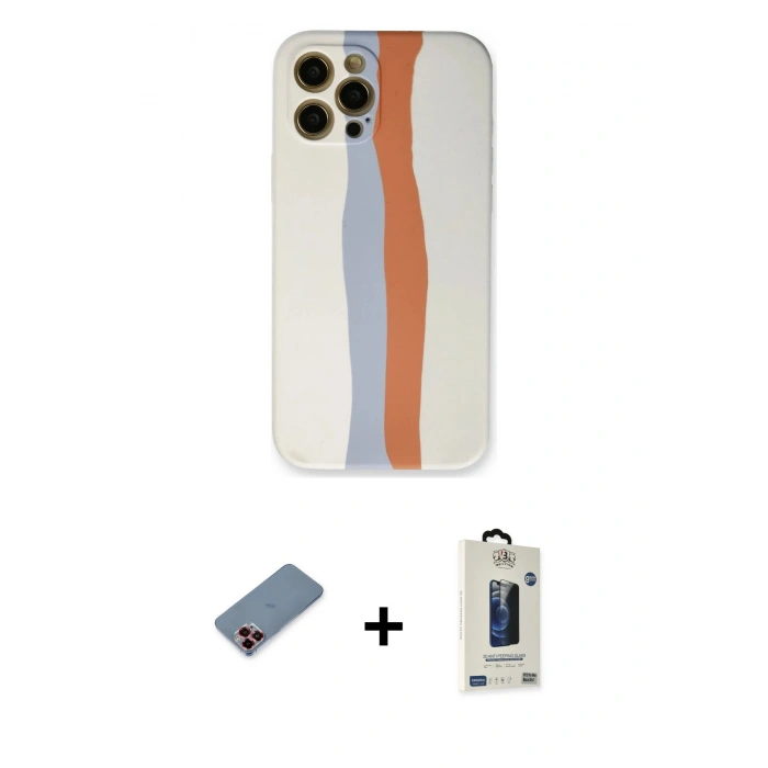 MARSİLYAN™- iPhone 12 Pro Max Kılıf Yadigar Çizgi - Siyah Bilvis Hayalet Cam Ekran Koruyucu + Metal Kamera Lens Koruma Cam - KI