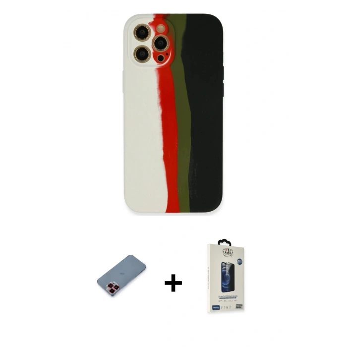 MARSİLYAN™- iPhone 12 Pro Max Kılıf Yadigar Çizgi - Siyah Bilvis Hayalet Cam Ekran Koruyucu + Metal Kamera Lens Koruma Cam - KI