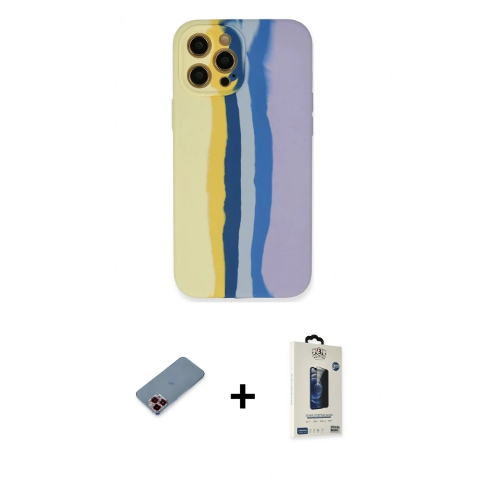 MARSİLYAN™- iPhone 12 Pro Max Kılıf Yadigar Çizgi - Siyah Bilvis Hayalet Cam Ekran Koruyucu + Metal Kamera Lens Koruma Cam - KI