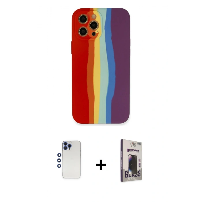 MARSİLYAN™- iPhone 12 Pro Max Kılıf Yadigar Çizgi - Siyah Bilvis Hayalet Cam Ekran Koruyucu + Shine Kamera Lens - LT