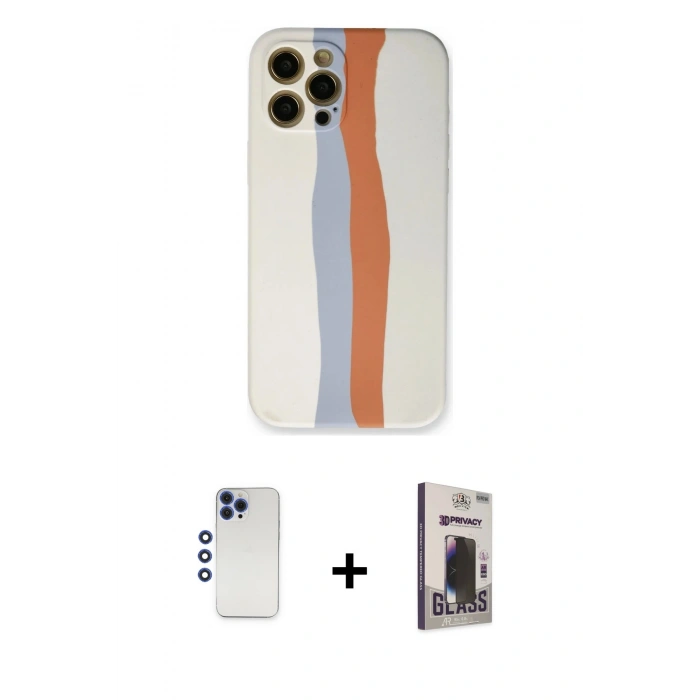 MARSİLYAN™- iPhone 12 Pro Max Kılıf Yadigar Çizgi - Siyah Bilvis Hayalet Cam Ekran Koruyucu + Shine Kamera Lens - LT