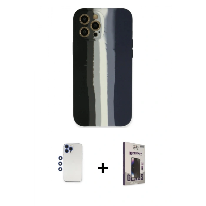 MARSİLYAN™- iPhone 12 Pro Max Kılıf Yadigar Çizgi - Siyah Bilvis Hayalet Cam Ekran Koruyucu + Shine Kamera Lens - LT