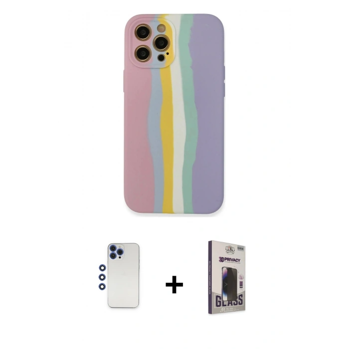 MARSİLYAN™- iPhone 12 Pro Max Kılıf Yadigar Çizgi - Siyah Bilvis Hayalet Cam Ekran Koruyucu + Shine Kamera Lens - LT