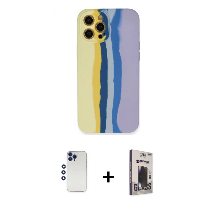 MARSİLYAN™- iPhone 12 Pro Max Kılıf Yadigar Çizgi - Siyah Bilvis Hayalet Cam Ekran Koruyucu + Shine Kamera Lens - LT