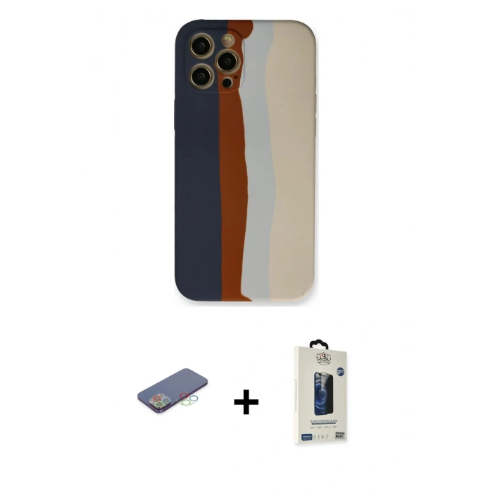 MARSİLYAN™- iPhone 12 Pro Max Kılıf Yadigar Çizgi - Siyah Bilvis Hayalet Cam Ekran Koruyucu + Renkli Kamera Lens Koruma Cam - MI