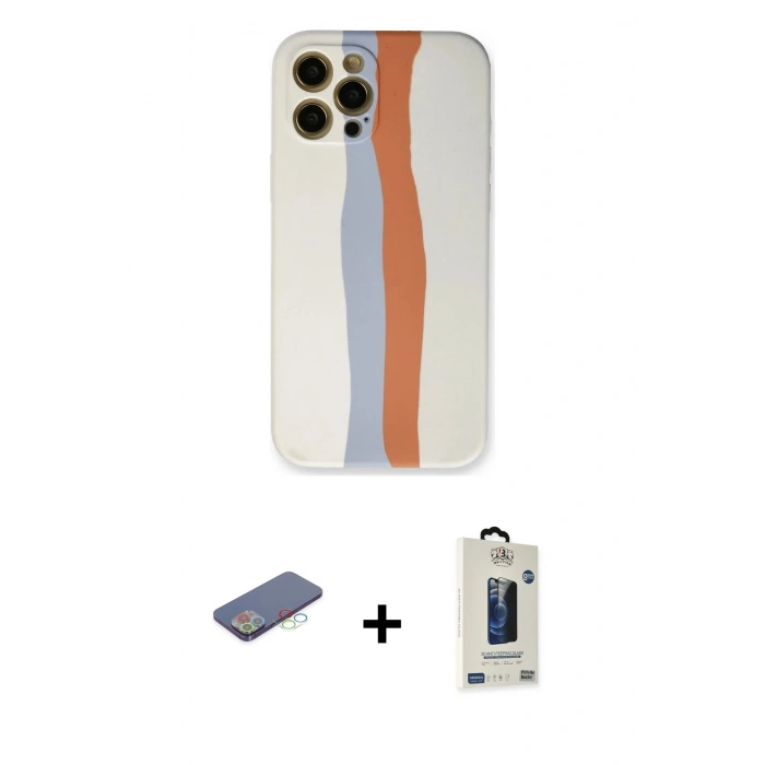 MARSİLYAN™- iPhone 12 Pro Max Kılıf Yadigar Çizgi - Siyah Bilvis Hayalet Cam Ekran Koruyucu + Renkli Kamera Lens Koruma Cam - MI