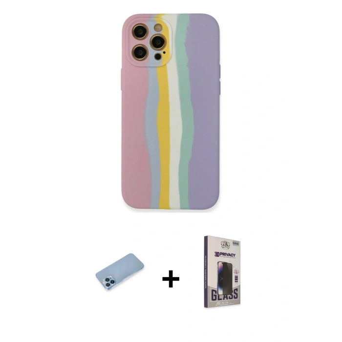MARSİLYAN™- iPhone 12 Pro Max Kılıf Yadigar Çizgi - Siyah Bilvis Hayalet Cam Ekran Koruyucu + Shine Kamera Lens Koruma Cam - MI