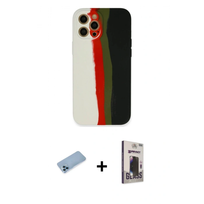 MARSİLYAN™- iPhone 12 Pro Max Kılıf Yadigar Çizgi - Siyah Bilvis Hayalet Cam Ekran Koruyucu + Shine Kamera Lens Koruma Cam - MI