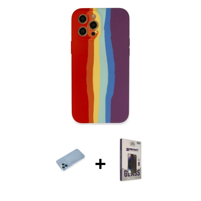MARSİLYAN™- iPhone 12 Pro Max Kılıf Yadigar Çizgi - Siyah Bilvis Hayalet Cam Ekran Koruyucu + Shine Kamera Lens Koruma Cam - MI