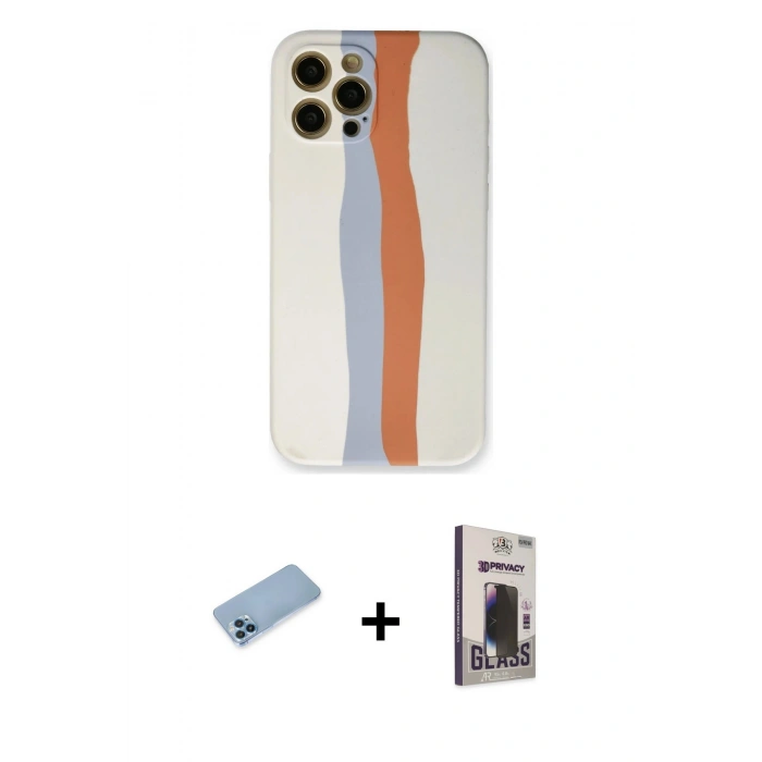 MARSİLYAN™- iPhone 12 Pro Max Kılıf Yadigar Çizgi - Siyah Bilvis Hayalet Cam Ekran Koruyucu + Shine Kamera Lens Koruma Cam - MI