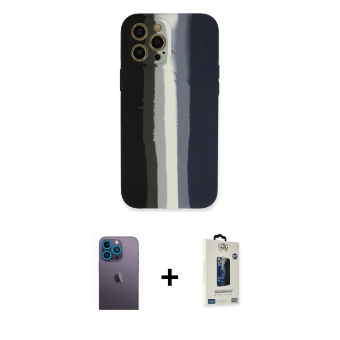 MARSİLYAN™- iPhone 12 Pro Max Kılıf Yadigar Çizgi - Siyah Bilvis Hayalet Cam Ekran Koruyucu + Neon Fosforlu Kamera Lens - MI