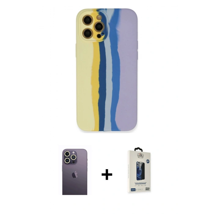 MARSİLYAN™- iPhone 12 Pro Max Kılıf Yadigar Çizgi - Siyah Bilvis Hayalet Cam Ekran Koruyucu + Neon Fosforlu Kamera Lens - BZ