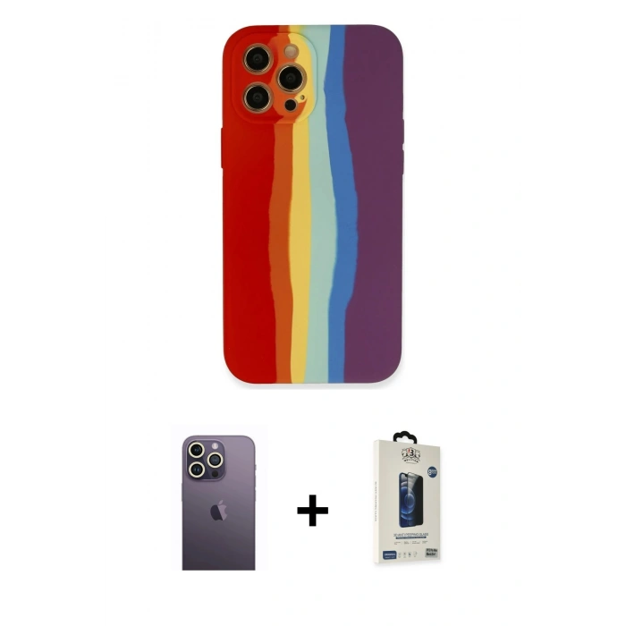 MARSİLYAN™- iPhone 12 Pro Max Kılıf Yadigar Çizgi - Siyah Bilvis Hayalet Cam Ekran Koruyucu + Neon Fosforlu Kamera Lens - BZ