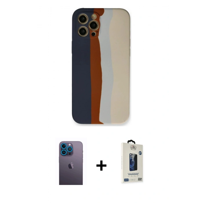 MARSİLYAN™- iPhone 12 Pro Max Kılıf Yadigar Çizgi - Siyah Bilvis Hayalet Cam Ekran Koruyucu + Neon Fosforlu Kamera Lens - MI