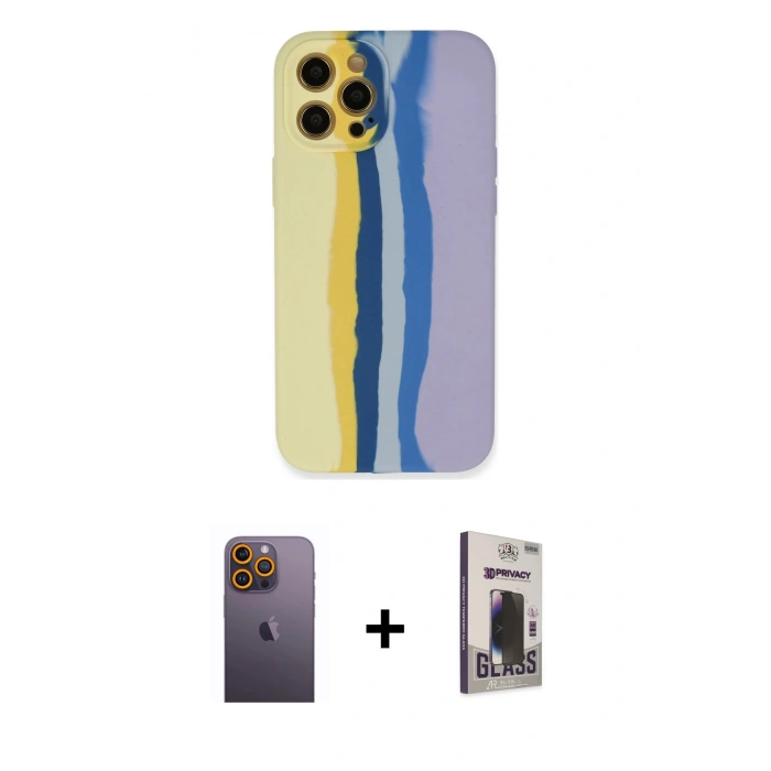 MARSİLYAN™- iPhone 12 Pro Max Kılıf Yadigar Çizgi - Siyah Bilvis Hayalet Cam Ekran Koruyucu + Neon Fosforlu Kamera Lens - SI