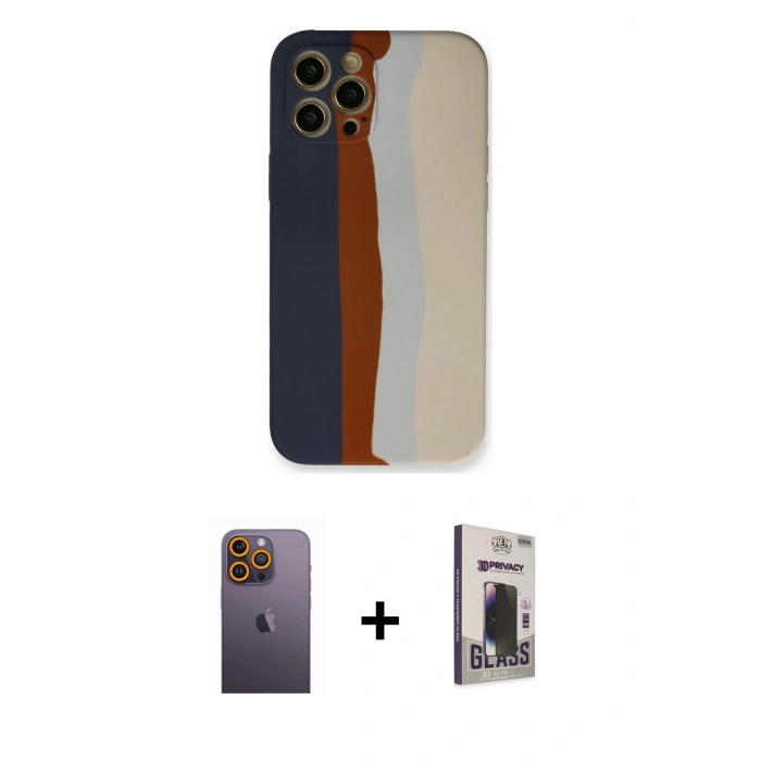 MARSİLYAN™- iPhone 12 Pro Max Kılıf Yadigar Çizgi - Siyah Bilvis Hayalet Cam Ekran Koruyucu + Neon Fosforlu Kamera Lens - SI