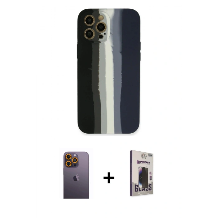 MARSİLYAN™- iPhone 12 Pro Max Kılıf Yadigar Çizgi - Siyah Bilvis Hayalet Cam Ekran Koruyucu + Neon Fosforlu Kamera Lens - SI