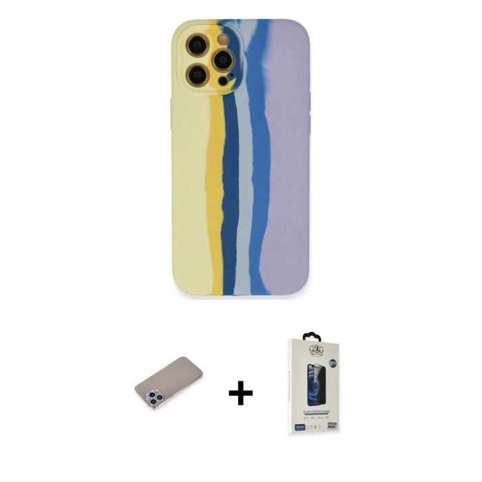 MARSİLYAN™- iPhone 12 Pro Max Kılıf Yadigar Çizgi - Siyah Bilvis Hayalet Cam Ekran Koruyucu + Shine Kamera Lens Koruma Cam - SABE