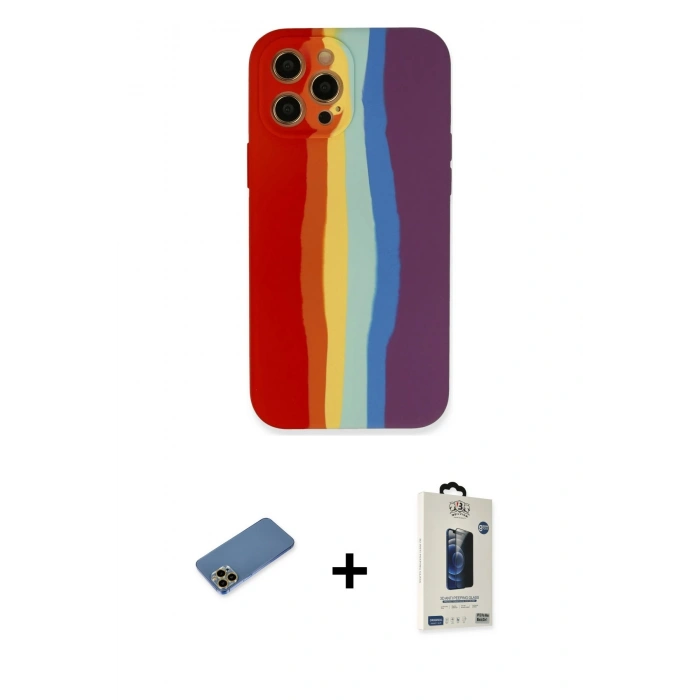 MARSİLYAN™- iPhone 12 Pro Max Kılıf Yadigar Çizgi - Siyah Bilvis Hayalet Cam Ekran Koruyucu + Shine Kamera Lens Koruma Cam - GD