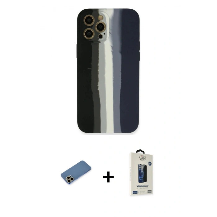 MARSİLYAN™- iPhone 12 Pro Max Kılıf Yadigar Çizgi - Siyah Bilvis Hayalet Cam Ekran Koruyucu + Shine Kamera Lens Koruma Cam - GD