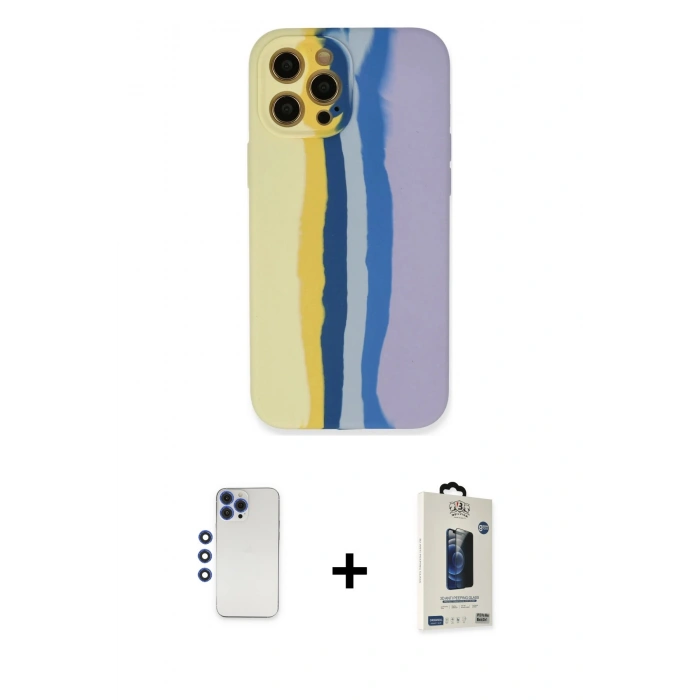 MARSİLYAN™- iPhone 12 Pro Max Kılıf Yadigar Çizgi - Siyah Bilvis Hayalet Cam Ekran Koruyucu + Shine Kamera Lens - LT